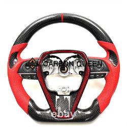 QS' REAL CARBON FIBER STEERING WHEEL FOR TOYOTA CAMRY 2018-2023 YEARS With RED