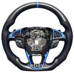 REAL CARBON FIBER STEERING WHEEL FOR Ford Fusion 15-20Y /Edge 20-24 WithBLUE RING