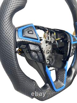 REAL CARBON FIBER STEERING WHEEL FOR Ford Fusion 15-20Y /Edge 20-24 WithBLUE RING