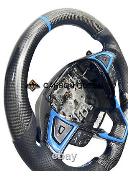 REAL CARBON FIBER STEERING WHEEL FOR Ford Fusion 15-20Y /Edge 20-24 WithBLUE RING