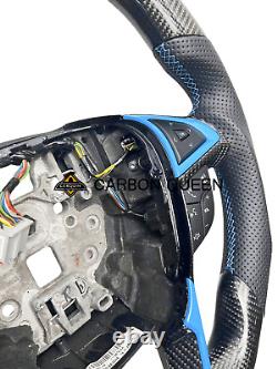 REAL CARBON FIBER STEERING WHEEL FOR Ford Fusion 15-20Y /Edge 20-24 WithBLUE RING