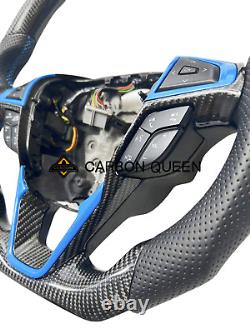 REAL CARBON FIBER STEERING WHEEL FOR Ford Fusion 15-20Y /Edge 20-24 WithBLUE RING