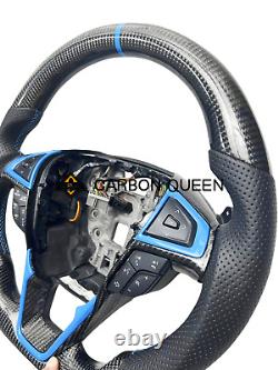 REAL CARBON FIBER STEERING WHEEL FOR Ford Fusion 15-20Y /Edge 20-24 WithBLUE RING