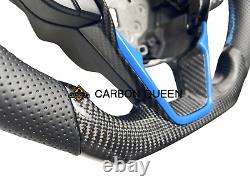 REAL CARBON FIBER STEERING WHEEL FOR Ford Fusion 15-20Y /Edge 20-24 WithBLUE RING