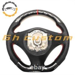 REAL CARBON FIBER Steering Wheel FOR BMW E90E92E82E87m3 RED STRIPE SEMI FLAT