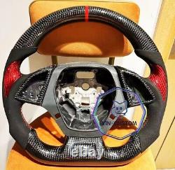 REAL CARBON FIBER Steering Wheel FOR Chevy Camaro SS /C7 With BLACK SUEDE/RED RING