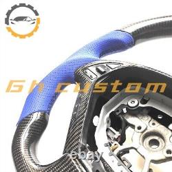 REAL CARBON FIBER Steering Wheel FOR INFINITI g37g25 blue leather flat top