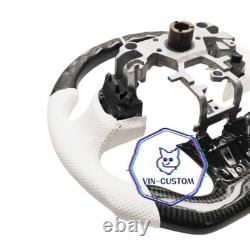 REAL CARBON FIBER Steering Wheel FOR INFINITI q50 2014-2017YEARS WithWHITE