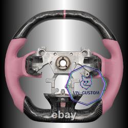 REAL CARBON FIBER Steering Wheel FOR INFINITI q50 LIGHT PINK ACCENT WithSTRIPE