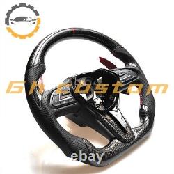 REAL CARBON FIBER Steering Wheel FOR INFINITI q50q60 black leather red accent