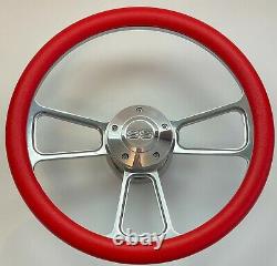 RED Half Wrap 14 BILLET Steering wheel + Hub Adaptor + SS Horn Button CHEVY GM