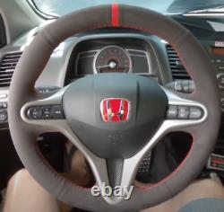 RED v2 Stitching Honda Civic 8th Gen 2006-2011 Steering Wheel Wrap Suede