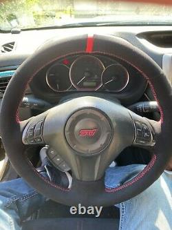 RED v2 Stitching Subaru WRX/STI Steering Wheel Wrap Suede 2008-2014
