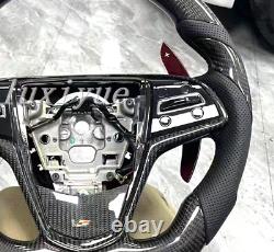Real Carbon Fiber Steering Wheel+Cover+Paddle For Cadillac CTSL CTS ATS ATSL