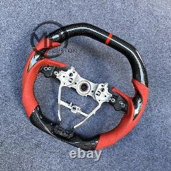 Real Carbon Fiber Steering Wheel Fit for Toyota Camry Corolla Rav4 red leather