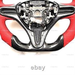 Real Carbon Fiber Steering Wheel For Honda CIVIC Fd2/fn2 Red Leather Flat Bottom