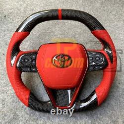 Real Carbon Fiber Steering Wheel for Toyota camry 2018 (usa)+Red middle cover