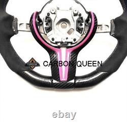 Real carbon fiber Steering Wheel FOR BMW F30 F80 F82 M3M4 WithPINK TRIM COVER