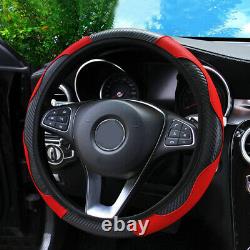 Red Microfiber Leather Car Steering Wheel Cover Anti-slip Protector 38cm/15