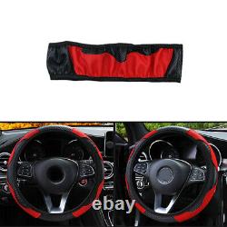 Red Microfiber Leather Car Steering Wheel Cover Anti-slip Protector 38cm/15