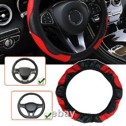 Red Microfiber Leather Car Steering Wheel Cover Anti-slip Protector 38cm/15