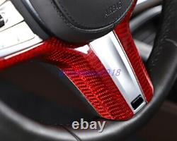 Red Real Carbon Fiber Steering Wheel Decoration Cover For BMW 5 series 2018-2022