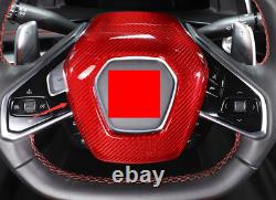 Red Real Carbon Fiber Steering Wheel Frame Cover For Chevrolet Corvette 20-2023