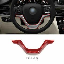 Red Real Carbon Fiber Steering Wheel V Shape Frame Cover Trim For BMW X5 2014-18