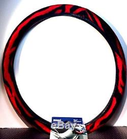 Red and Black Velour Soft Faux Fur Universal Steering Wheel Cover Car USA