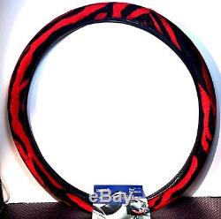 Red and Black Velour Soft Faux Fur Universal Steering Wheel Cover Car USA