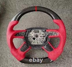 Red leather+Carbon fiber Steering wheel+Cover forAudi A4 A8 D4 Q7 A6 2011-2016