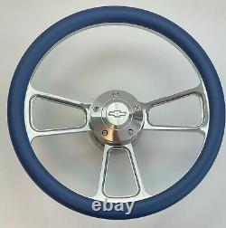 Royal Blue Half Wrap 14 BILLET Steering wheel + Hub adaptor + CHEVY Horn Button