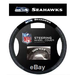 SEATTLE SEAHAWKS SUEDE MESH CAR STEERING WHEEL COVER NFL FOOTBALL