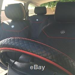 Seat Cover Shift Knob Belt Steering Wheel Black PVC Leather 100% High Quality C2