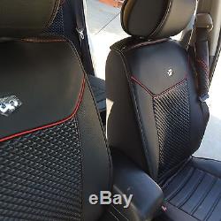 Seat Cover Shift Knob Belt Steering Wheel Black PVC Leather Sedan Van SUV 3