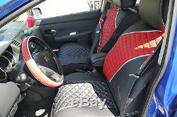 Seat Cover Shift Knob Belt Steering Wheel Black+Red PVC Leather Sedan SUV Van