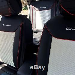 Seat Cover Shift Knob Belt Steering Wheel Black White PVC Leather Luxury 33071 b