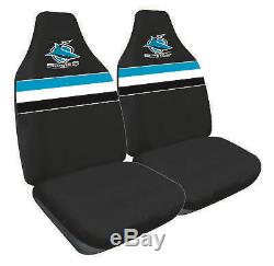 Set Of 2 Cronulla Sharks Nrl Front Car Seat Covers + Steering Wheel Cover