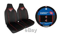 Set Of 2 Essendon Bombers Afl Front Car Seat Covers + Steering Wheel Cover