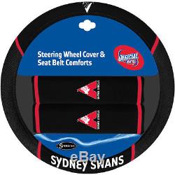 Set Of 2 Sydney Swans Afl Front Car Seat Covers + Steering Wheel Cover