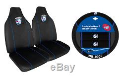 Set Of 2 Western Bulldogs Afl Front Car Seat Covers + Steering Wheel Cover