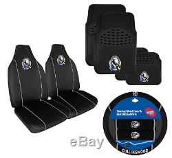 Set Of 3 Collingwood Magpies Afl Car Seat Covers Steering Wheel Cover Floor Mats