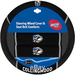 Set Of 3 Collingwood Magpies Afl Car Seat Covers Steering Wheel Cover Floor Mats