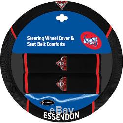 Set Of 3 Essendon Bombers Afl Car Seat Covers Steering Wheel Cover + Floor Mats