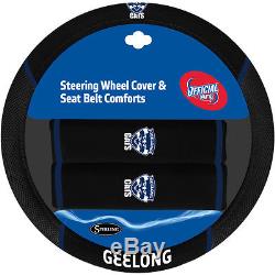 Set Of 3 Geelong Cats Afl Car Seat Covers + Steering Wheel Cover + Floor Mats