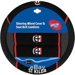 Set Of 3 St Kilda Saints Afl Car Seat Covers + Steering Wheel Cover + Floor Mats