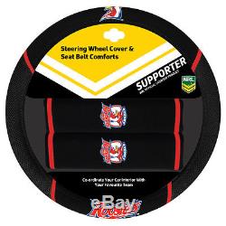Set Of 3 Sydney Roosters Nrl Car Seat Covers + Steering Wheel Cover + Floor Mats