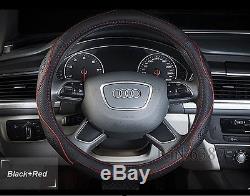 Soft Leather Car Steering Wheel Cover 38CM Skidsproof Black & Red