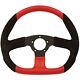 Steering Wheel 15 Black Leather All Types Racing Covered withBlack Suede Spokes