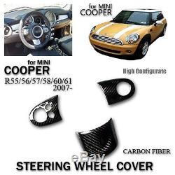 Steering Wheel Cover For Mini Cooper R55 R56 R57 R58 R60 R61 2007- Carbon Fiber
